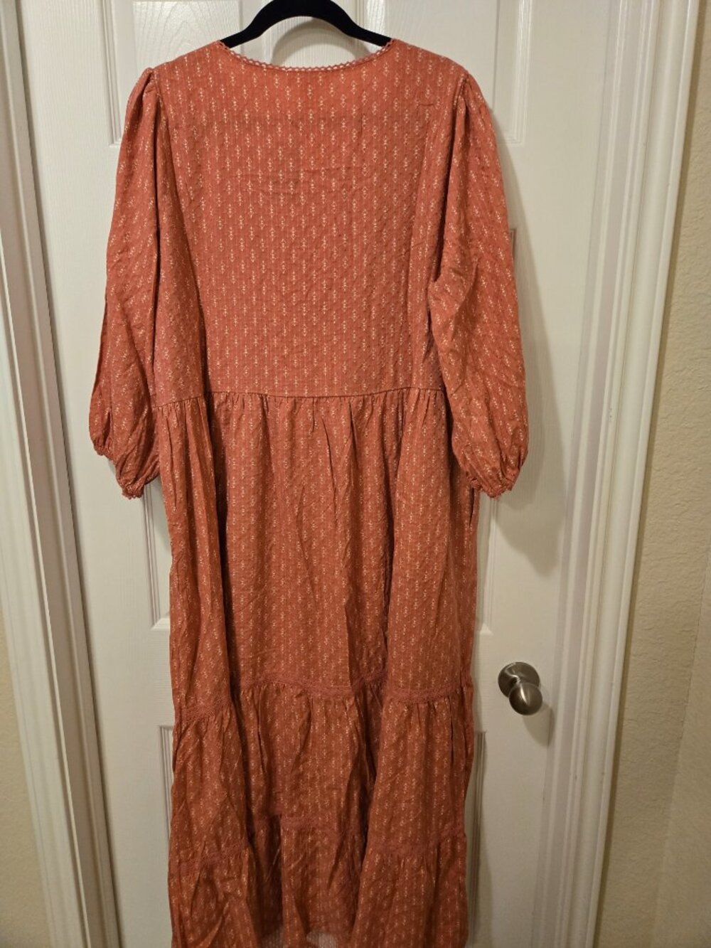 Rust Tie-Front Maxi Dress with Long Sleeves - Picture 13 of 13